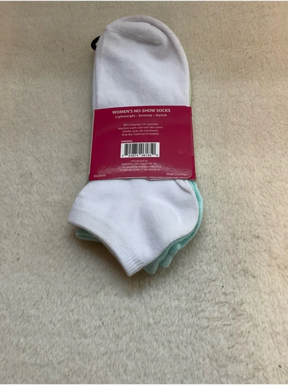 Women's No-Show Socks - Mint & White (2 Pairs)